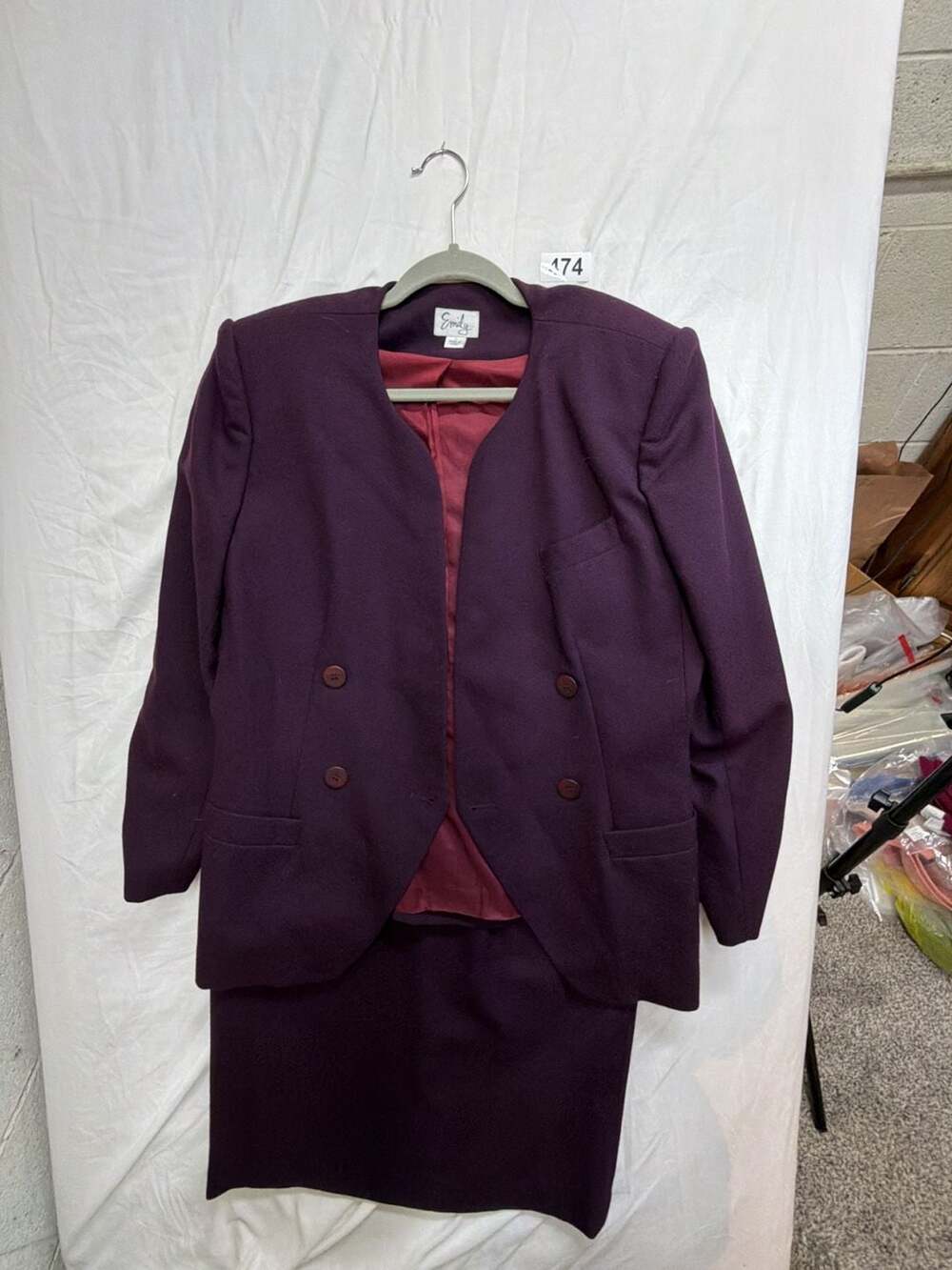 Emily Wool Skirt Suit Size 14 Purple Double Breasted Blazer